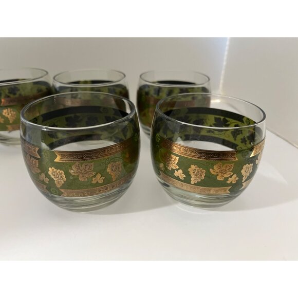 Vintage Cera Glass 1960”s  Golden Grapes Green Roly Poly 22K  Gold Leaf Barware - Picture 5 of 8